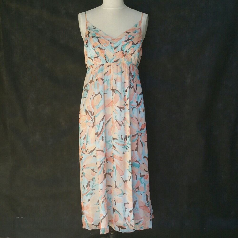 NWT Anne Klein 100% Silk Maxi Dress V-neck Size 10
